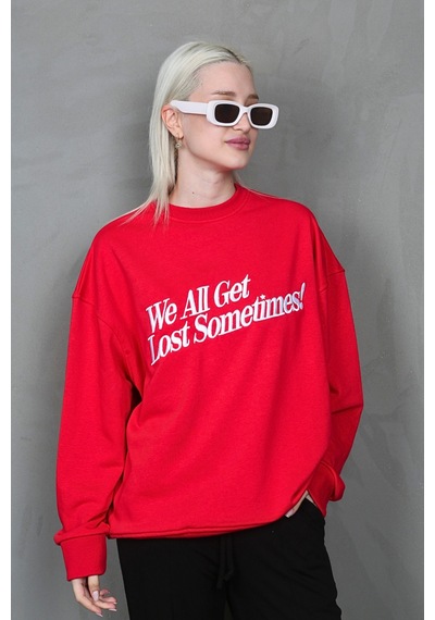 Madmext Kırmızı Baskılı Sweatshirt Mg1901 Kırmızı