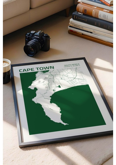 Cape Town Güney Afrika Haritası Çerçeveli Tablo Lüks Salon Ofis Duvar Dekorasyonu Hediyelik Tablo