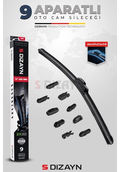 S-dizayn 9 Aparatlı Oto Cam Sileceği 43 Cm 17 İnç Universal A+ Kalite