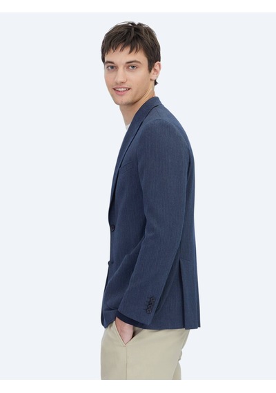 Kip Koyu Lacivert Çizgili Modern Fit Ceket Koyu Lacivert