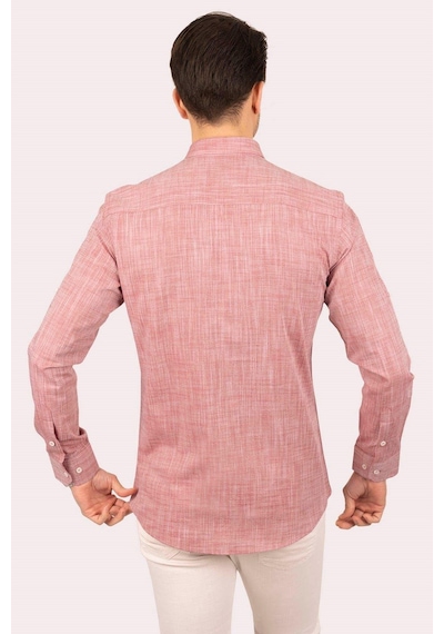 Vişne Yaka Düğmeli Keten Slimfit Hediye Kutulu Erkek Gömlek Vişne