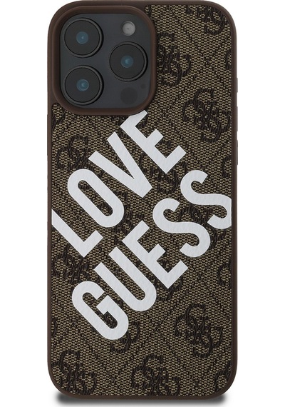 Apple iPhone 16 Pro Uyumlu Kılıf Guess Lisanslı Big Love Guess Kapak Kahverengi