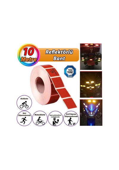 10 Mt Reflektörlü Reflektif Fosforlu Araç Oto Kamyon Şerit Bant Tüvtürk Onaylı Kesikli Kırmızı İkaz Bandı
