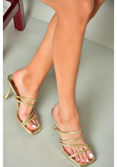 Fox Shoes P590033914 Altın Sim Kalın Topuklu Kadın Ayakkabı Altın