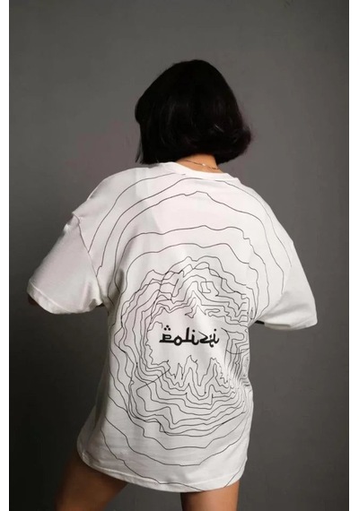 Yake Store Bisiklet Yakalı Sırt Baskılı Oversize T-shirt - Beyaz - Beyaz