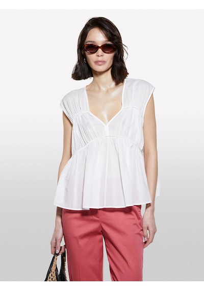 Sisley %100 Pamuk Büzgülü Kolsuz V Yaka Bluz Kadın Beyaz Bluz - 325p5ho1lq08x Krem