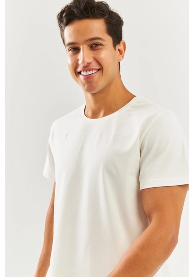 Erkek Oversize Rahat %100 Pamuklu Penye Bisiklet Yaka Kısa Kol Basic T-shirt Classic Collection Beyaz