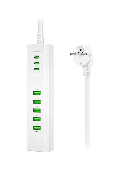 8 Portlu Çoklu Usb Şarj İstasyonu 5 Usb + 3 Type-c Masaüstü Çoklu Şarj Cihazı 1