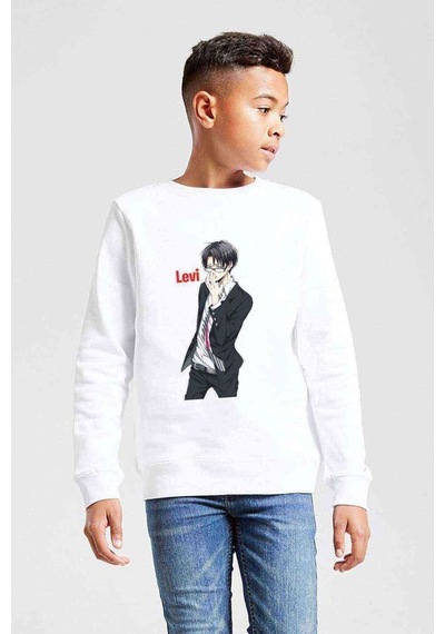 Tshirthane Anime Attack On Titan Baskılı Unisex Çocuk Beyaz Sweatshirt (534755993) Beyaz