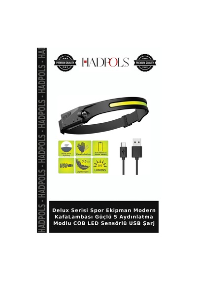 Delux Serisi Spor Ekipman Modern Kafalambası Güçlü 5 Aydınlatma Modlu Cob Led Sensörlü Usb Şarj Çok renkli
