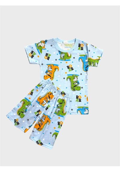 Aliş Kids Erkek Çocuk Pamuklu Mavi Renk Dinozor Desenli Kısa Kollu Şortlu Yazlık Pijama Takımı Aliş Kids Erkek Çocuk Pamuklu Mavi Renk Dinozor Desenli Kısa Kollu Şortlu Yazlık Pijama Takımı