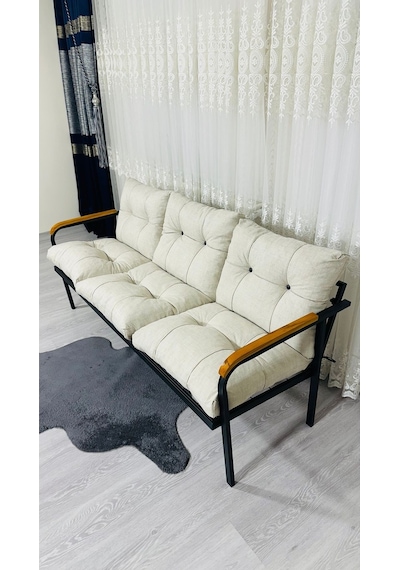 Madame Home Karanfil Balkon, Bahçe, Cafe - Metal Kanepe Koltuk Takımı 3 Lü Krem