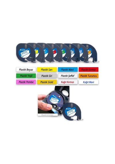 Ecotagplus Dymo Letratag Etiket Yazcı Ve 10 Adet Şerit Etiket 12 Mm X 4 Mt Kagıt Beyaz 1