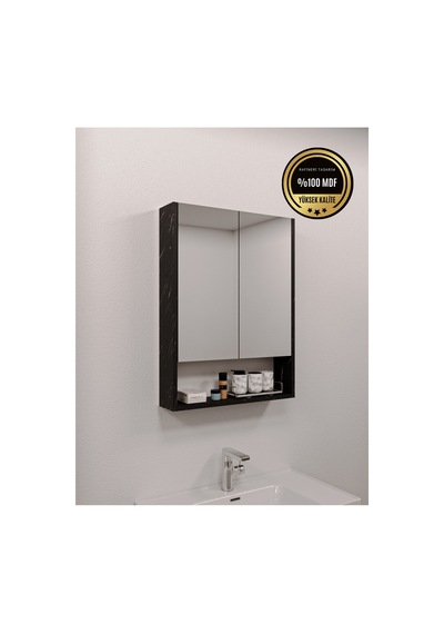 Lotus Banyo Dolabı Aynalı Raflı Kapaklı Siyah Lotus Banyo Dolabı Aynalı Raflı Kapaklı Siyah