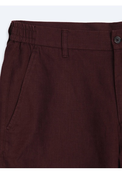Kip Bordo Düz Dokuma Jogging Fit Casual Pamuk Karışımlı Bermuda