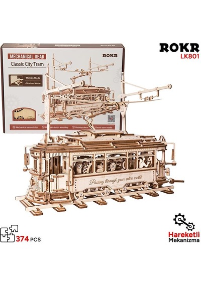Rokr Lk801 Klasik Tramvay Classic City Tramcar Dıy Minyatür Maket Modelseti Ahşap 3d Wooden Puzzle 3d Model Kit Detaylı Dekoratif Hobi Seti Ahşap Maket