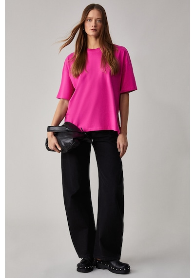 Grımelange Jemmy Kadın %100 Organik Pamuk Relaxed Fit Yırtmaçlı Yuvarlak Yakalı Pembe T-Shirt Grımelange Jemmy Kadın %100 Organik Pamuk Relaxed Fit Yırtmaçlı Yuvarlak Yakalı Pembe T-Shirt