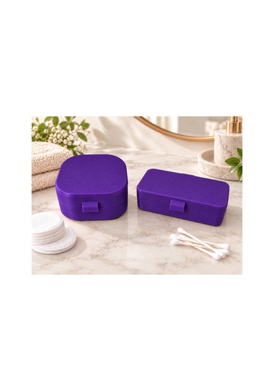 Kulak Çubuğu Ve Pamuk Seyahat Kabı 3d Baskı Taşınabilir Hijyenik Organizer Mor