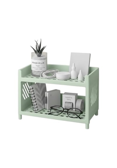 Çok Amaçlı 2 Katlı Organizer Raf Açık Yeşil Plastik Düzenleyici Stand Banyo, Mutfak, Masaüstü Ve Ofis İçin 25 X 18 Cm