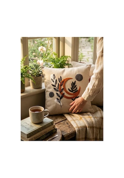 Punch Nakış Kırlent Kılıfı 2 Li 40 Cm X 40 Cm Açık Kahverengi - Bej