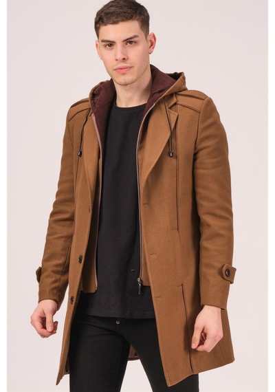 Plt8334 Dewberry Erkek Palto-Koyu Camel-Koyu Camel