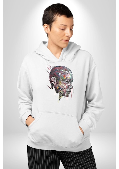 İnsan Kafası Sulu Boya Kadın Erkek Beyaz Kapüşonlu Sweatshirt Hoodie Beyaz