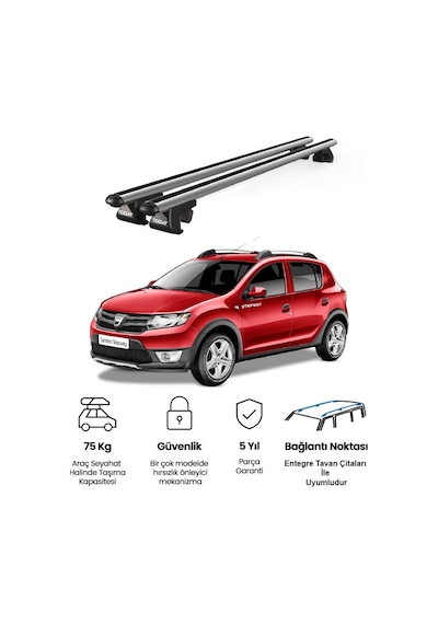 Venüs Dacia Sandero 2013-2020 Uyumlu Gri Ara Atkı Port Bagaj Tavan Barı