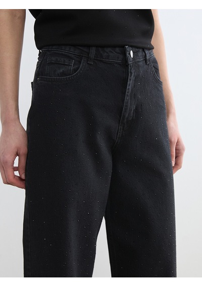 Lcw Modest Gri Taşlı Wideleg Kadın Jean Pantolon