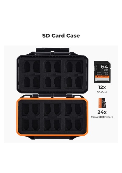 K&f Concept 36 Yuvalı Sd Micro Sd Hafıza Kartı Kılıfı, Suya Ve Darbeye Dayanıklı Siyah