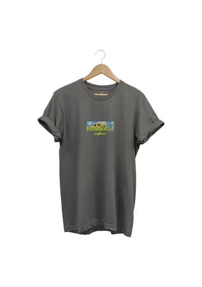 Sunflower Ayçiçeği Minimal Doğa Baskılı Regular Fit %100 Pamuk Gri T-shirt Antrasit