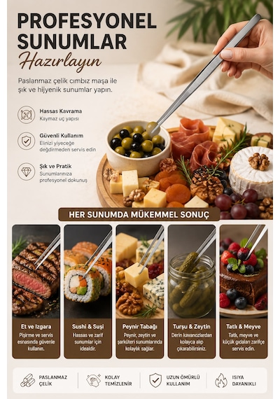 Miora Home Masterchef Pratik Cımbız Maşa Pişirme Cımbızı 30 Cm Profesyonel Şef Cımbız Maşası