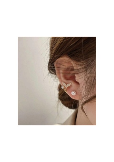Lunarie Altın İnci Zirkon Balık Kuyruğu Ear Cuff Küpe
