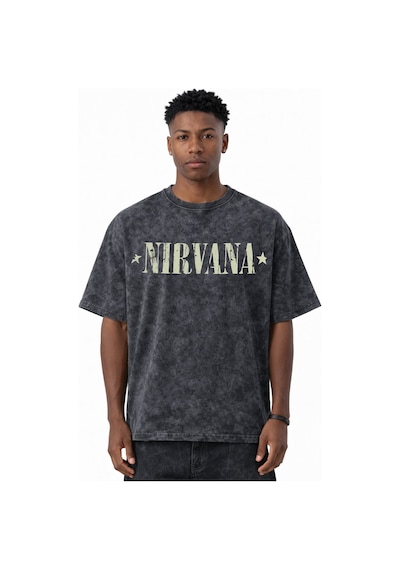 Tasarım Nirvana Rock Metal Müzik Grubu Baskılı Unisex Oversize Es Siyah