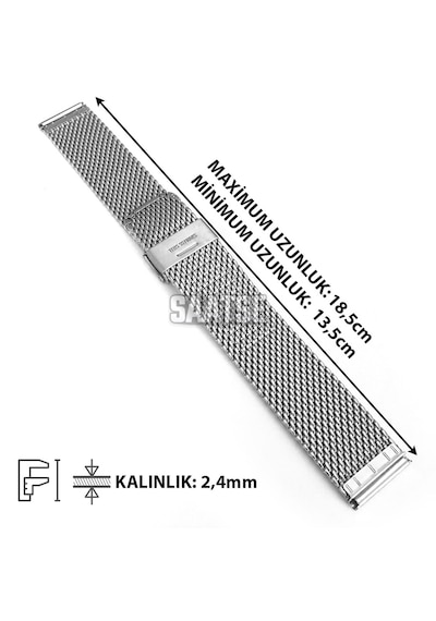 Saatse 22mm Metalik Gri Gümüş Kalın Spor Hasır Çelik Saat Kordonu Kayış