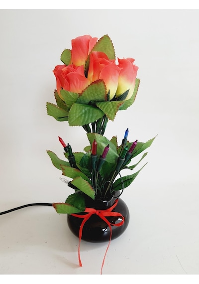 90'lar Temalı Dekoratif Işıklı Yapay Çiçek 27cm Turuncu-sarı Gül