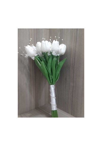 İncili Lale Gelin Çiçeği 13+1 Adet Damat Çiçeği Dahil Beyaz