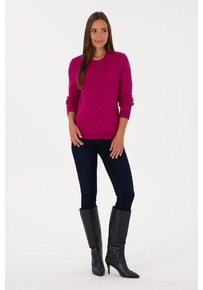 U.S. Polo Assn. Kadın Fuşya Bisiklet Yaka Basic Kazak 50307763-VR023