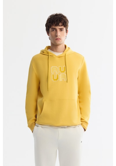 Avva Erkek Sarı Kapüşonlu Pamuklu Baskılı Elastan Regular Fit Sweatshirt A42y1324