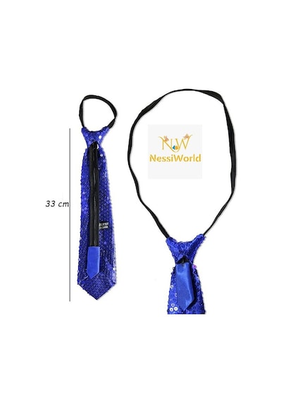 Nessiworld Mavi Pul Payetli Işıltılı Parti Kravatı 33 Cm