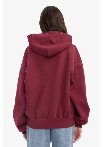 Defacto Oversize Geniş Kalıp Kapüşonlu Kalın Kumaş Sweatshirt G7375ax25cwbr2 Bordo-br2