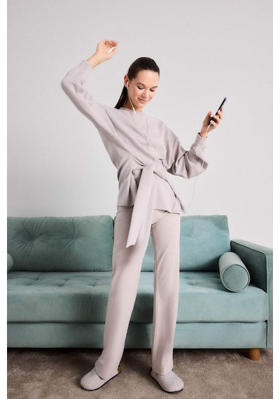 Defacto Yumuşak Dokulu İspanyol Paça Pantolon-fall İn Love Loungewear F7872ax25wnbg691 Bej