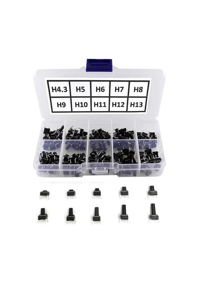 Alkatronik 200 Adet 6x6mm Tact Buton Set 10 Farklı Yükseklikte 4 Pin Dokunmatik Anlık Basmalı Düğme Anahtar
