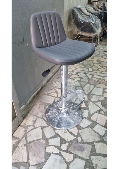 Gri Deri Amortisörlü Mutfak Bar Tabureleri Gri