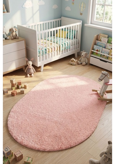 Oval Mabel Pembe Yumuşak Tuşeli Halı 10 Farklı Renk Seçeneği Kaymaz Taban Yıkanabilir Modern