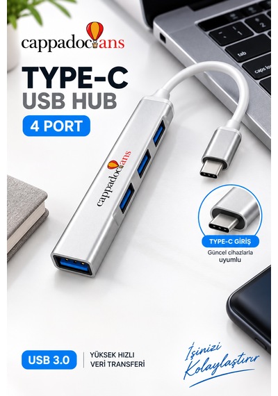 Veri Aktarıcı, Aktarım, Çevirici, Usb Çoklayıcı - Type C - 4 Port Klavye Mouse Uyumlu Usb Hub