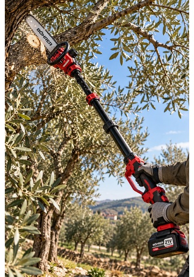 Böhrer Ba011518 12 İnç 30 Cm Akülü Budama Testeresi 21v Çift Akülü Otomatik Yağlamalı Uzayabilir Dal Budama T