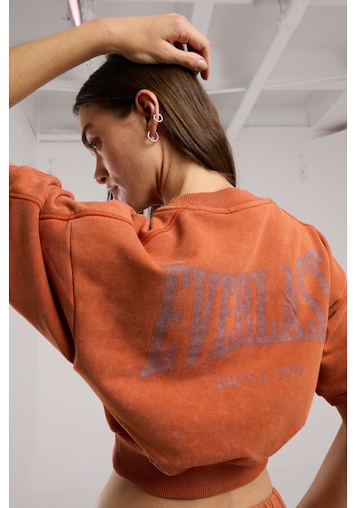 Everlast Bronx 1910 Oversize Turuncu Crop Kadın Kısa Kollu Sweatshirt Kiremit