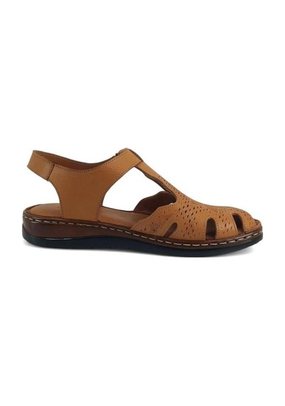Mammamia 2550 Hakiki Deri Günlük Kadın Sandalet-taba Taba