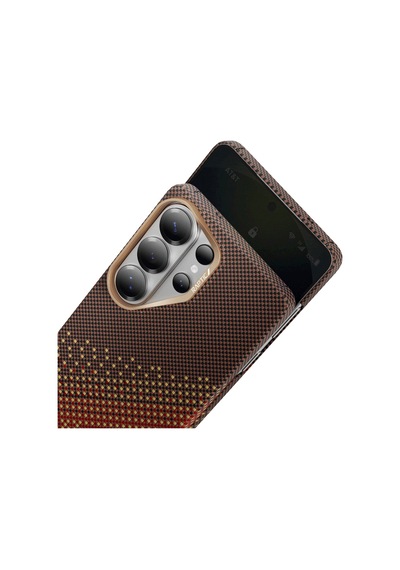 Galaxy S26 Ultra Uyumlu Kılıf M-safe Şarj Özellikli Raptic Aramid Skin Serisi Kapak Kahverengi Kahverengi