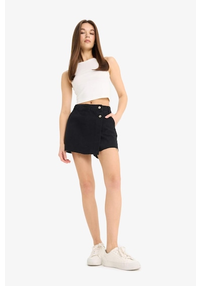 Defacto Yüksek Bel Cepli Mini Jean Şort Etek E4696AX25SM Siyah